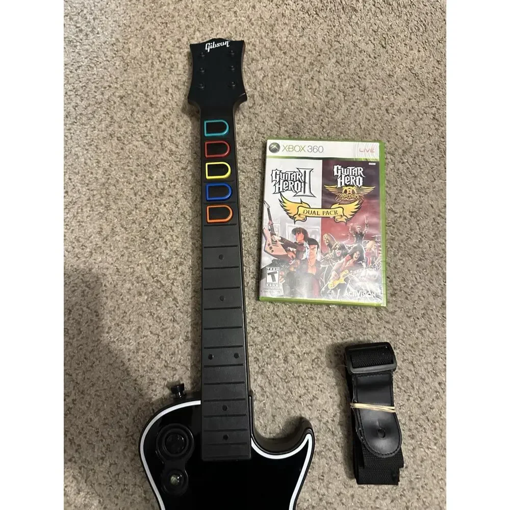 Xbox 360 Guitar Hero 2 Rock Guitar Bundle w / 2 Games Lot Tested